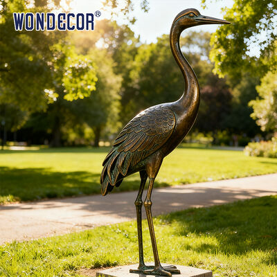 Large Retro-style Bronze Crane Sculpture for Outdoor Garden Landscape