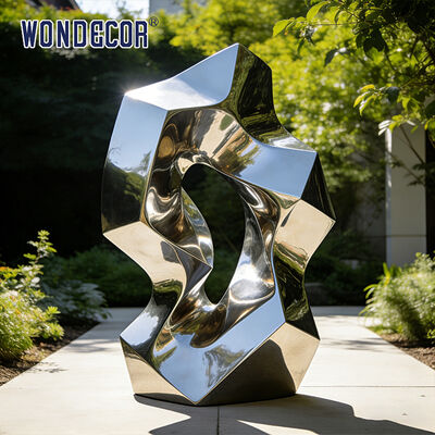 Large outdoor courtyard metal art modern geometric stainless steel sculpture