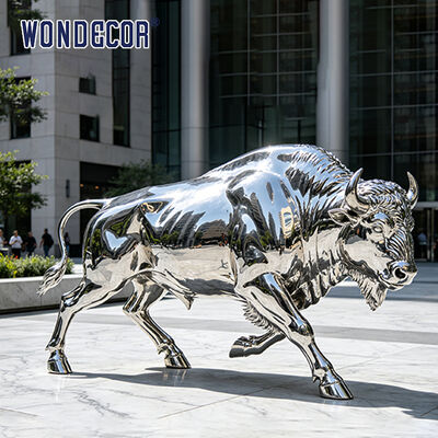 Large Mirror Stainless Steel Charging Bull Outdoor Art Sculpture